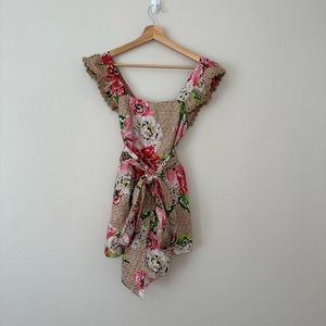 FARM Rio Womens Floral Open Crossed Back Strap Frills Romper